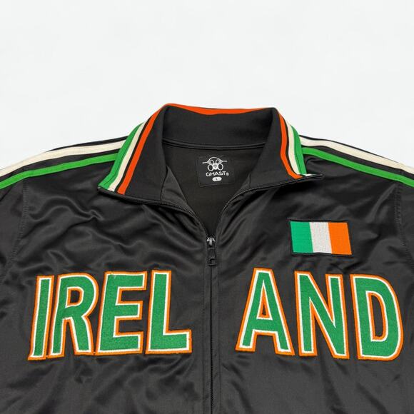 Ireland Track Jacket Mens Large Black Full Zip Irish Flag Stripes GHAST Satin - Picture 2 of 11